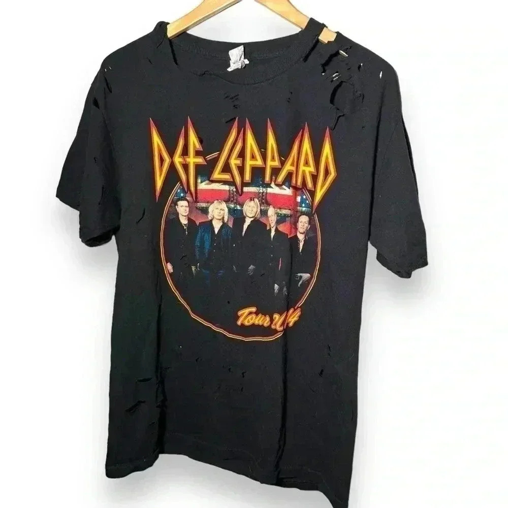 Def leppard band  tee 2014 tour distressed L